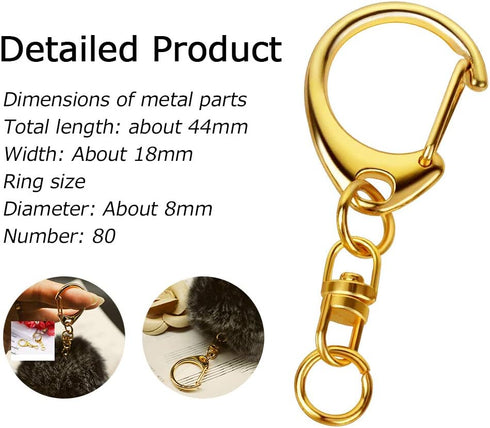 Roctee 120 Pcs Key Chain Clip D Snap Hook Split Metal Keychain with Chain, Keychain Parts Hardware with Open Jump Ring and Connector, DIY Crafts K...